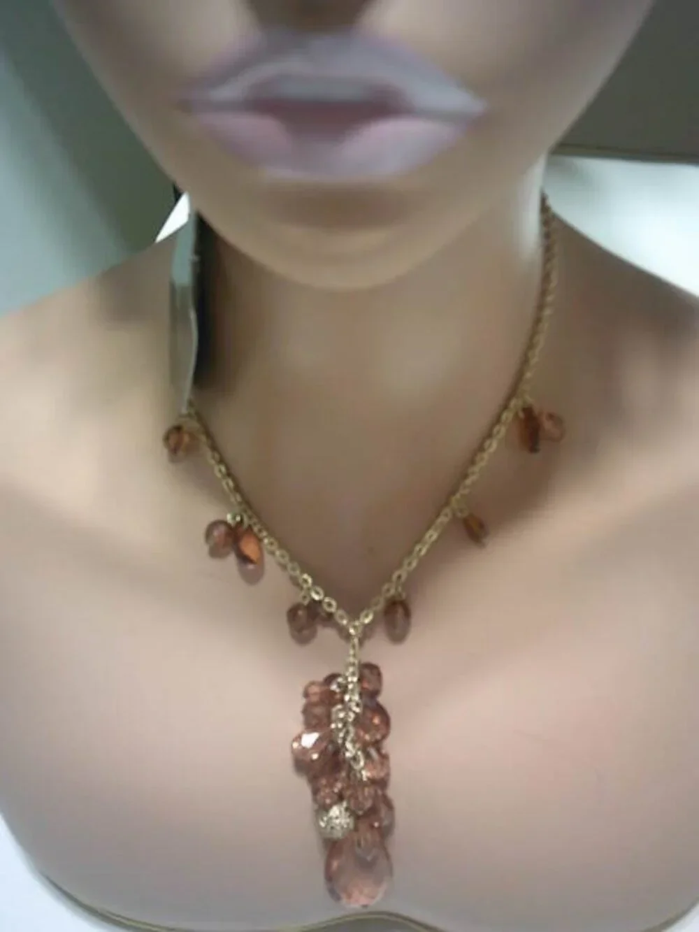 NEW FASHION NOVA AMBER COLORED GEMSTONE BEADED NECKLACE ON GOLD ADJUSTABLE CHAIN